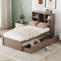Contemporary Twin Bed Frame with USB Charging Port, Bookcase Headboard, and Dual Drawers for Bedroom or Living Room