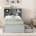 Contemporary Twin Bed Frame with USB Charging Port, Bookcase Headboard, and Dual Drawers for Bedroom or Living Room