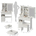 LED Mirror Makeup Vanity with Left Drawer, USB Charging Station, and Padded Stool