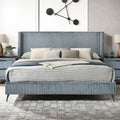 Roundhill Furniture Mavela King Size Panel Bed with Wide Wale Corduroy Upholstery
