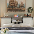 Farmhouse Platform Bed with Storage Headboard Sliding Doors and Charging Station