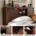 Farmhouse Full Bed Frame with Storage Shelves and Built-in Charging Station