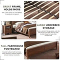Farmhouse Full Bed Frame with Storage Shelves and Built-in Charging Station