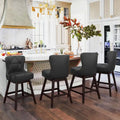 LUE BONA Set of 4 Mid-Century Modern 26-Inch Swivel Counter Stools with Faux Leather and Fabric Upholstery for Kitchen Island