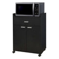 Black Kitchen Microwave Cart with Accent Storage Cabinet, Featuring 1 Drawer and 2 Doors