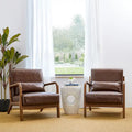 Glitzhome Set of 2 Mid-Century Modern PU Leather Accent Chairs - 30.75H with Cushions (25.75W x 33.75D)