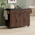 Kitchen Island with Built-In Trash Can Storage and Drop Leaf Cart