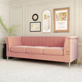Contemporary Velvet Upholstered 3-Seat Sofa with Golden Metal Legs - Pink Living Room Couch (83.46" x 30.51" x 31.9")