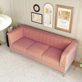 Contemporary Velvet Upholstered 3-Seat Sofa with Golden Metal Legs - Pink Living Room Couch (83.46" x 30.51" x 31.9")