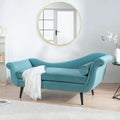 Upholstered Indoor Chaise Lounge Chair with Scroll Arms, Reclining Feature, Rolled Accent Pillow, and Sturdy Solid Wood Legs