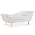 Upholstered Indoor Chaise Lounge Chair with Scroll Arms, Reclining Feature, Rolled Accent Pillow, and Sturdy Solid Wood Legs