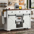 53.7-Inch Farmhouse Kitchen Island with Power Outlet, Featuring 2 Sliding Barn Doors and Drop Leaf Design