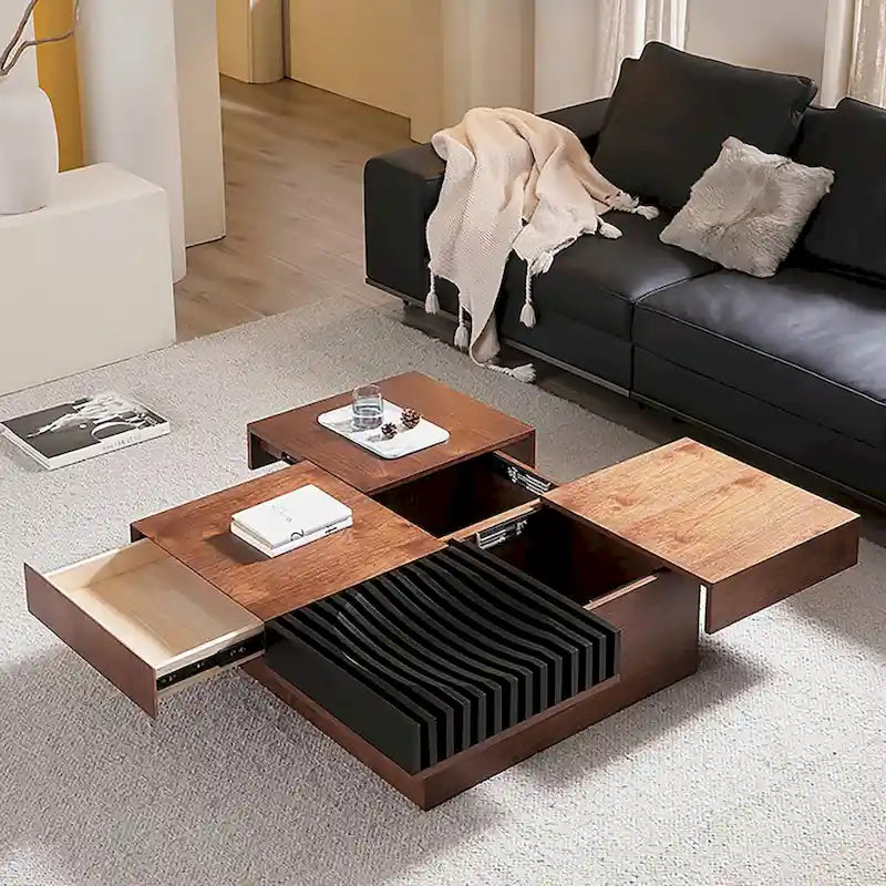 Walnut-Finished Mid-Century Modern Square Coffee Table for Living Rooms