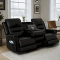 Authentic Leather Black Power Recliner Sofa Set: Loveseat and Recliner with Adjustable Headrest and Extendable Footrest