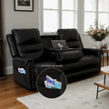 Authentic Leather Black Power Recliner Sofa Set: Loveseat and Recliner with Adjustable Headrest and Extendable Footrest