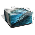 Sapphire Sea Beveled Art Glass Cocktail Table with Black Plinth Base - Reverse Printed Design