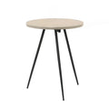 Round Oak White and Black Side Table with Metal Base