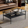 Modern Rectangular Coffee Table with Tempered Glass Surface for Living Room