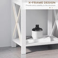 Farmhouse Style Side Table with Storage Drawer and Open Shelf, X-Frame Design, White Bedside Table for Living Room