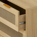Oak Storage Cabinet with 3 Rattan Drawers - Dimensions: 31.5L x 15.55W x 30.12H