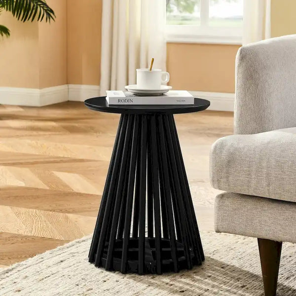 15.75-Inch Round Solid Wood Coffee Table - Minimalist End Table for Living Room