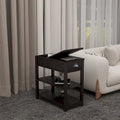 Flip-Over Design Narrow Side Table with Drawers and Bottom Shelf