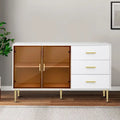 Contemporary Wooden Sideboard Featuring 2 Amber-Yellow Tempered Glass Doors