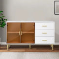 Contemporary Wooden Sideboard Featuring 2 Amber-Yellow Tempered Glass Doors