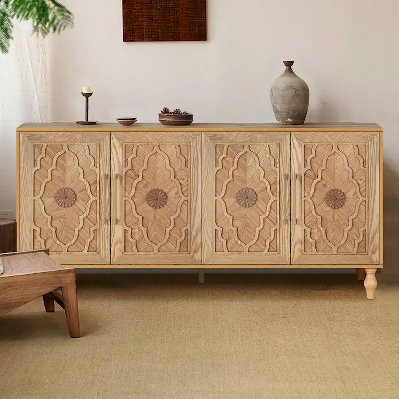 Large Floral Carved Storage Cabinet - Sideboard Buffet
