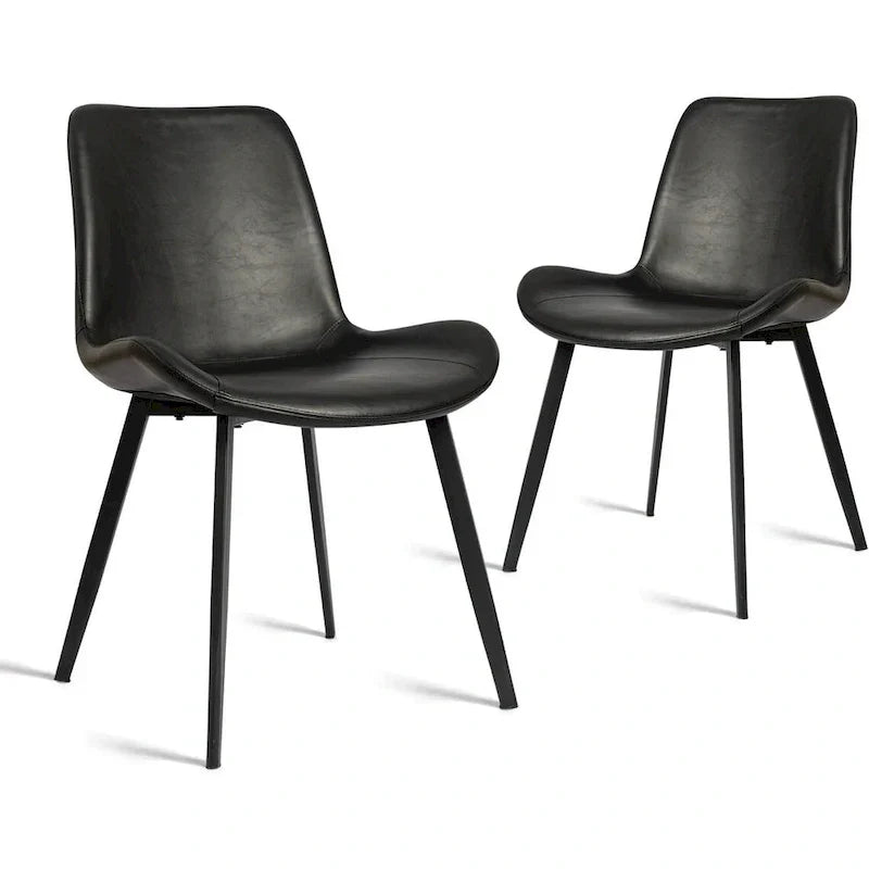 CangLong Set of 2 Mid-Century Dining Chairs with Soft PU Leather Cushions and Metal Legs, Black