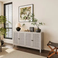 60-Inch Farmhouse Natural Wood Wash Wooden Sideboard Buffet Server with 4 Shutter Doors - Accent Storage Cabinet