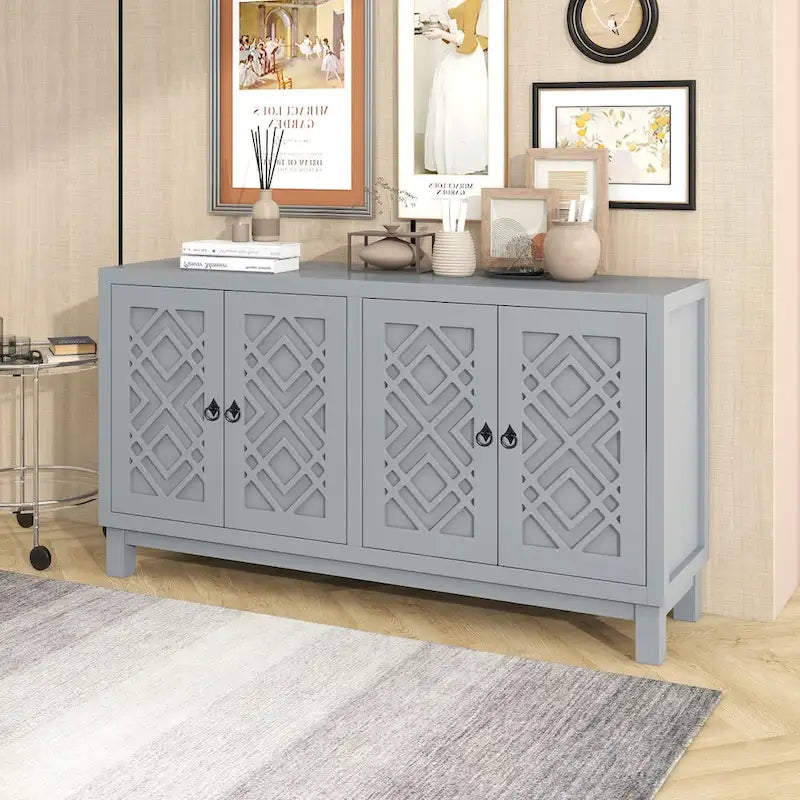 Spacious 4-Door Sideboard Buffet Cabinet with Pull Ring Handles