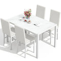 Grondin Contemporary 5-Piece Dining Set with Tempered Glass Table and 4 Diamond-Stitched PU Leather Chairs