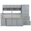 Spacious Wooden Loft Bed with Ample Storage, Under-Bed Desk, Drawers, and Shelves