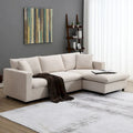 Contemporary L-Shaped Sectional Sofa Set with 2 Complimentary Pillows, 4-Seater Polyester Couch and Convertible Ottoman