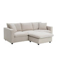 Contemporary L-Shaped Sectional Sofa Set with 2 Complimentary Pillows, 4-Seater Polyester Couch and Convertible Ottoman