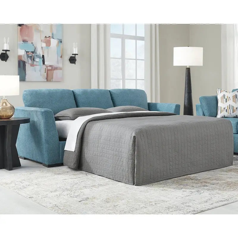 Signature Design by Ashley Keerwick Teal Queen Sofa Bed - Dimensions: 94" W x 41" D x 39" H
