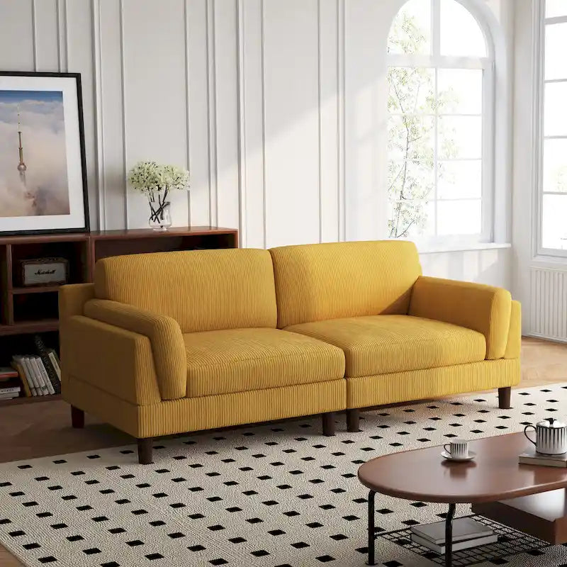 90-Inch Oversized Corduroy Sofa for Living Room with Reversible Cushions