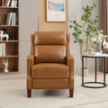 Authentic Leather Pushback Recliner with Adjustable Seat Back and Sturdy Wooden Legs