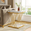 19.75-Inch Square Faux Marble End Table with Gold Accents - Modern Bedside & Living Room Table
