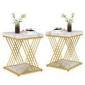 19.75-Inch Square Faux Marble End Table with Gold Accents - Modern Bedside & Living Room Table