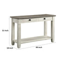 Rome 48-Inch Rectangular Sofa Table with 2 Drawers - White and Brown Solid Wood