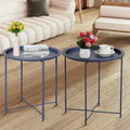 Javlergo Set of 2 Folding Round Steel TV Tray Tables - Compact Side Tables, No Assembly Needed - Dimensions: 18.5 x 18.5 x 19.7 in