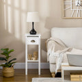 White 2-Tier Narrow Side Table with Drawer and Bottom Shelf for Living Room or Bedroom