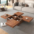 39.4-Inch Square Marble Veneer Coffee Table with Sliding Storage Top