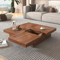 39.4-Inch Square Marble Veneer Coffee Table with Sliding Storage Top