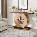 Rustic Wood Console Table with Storage Shelves for Living Room Entryway