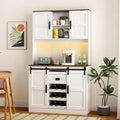 Rustic White Farmhouse Bar Cabinet with Sliding Barn Door - Spacious Kitchen Buffet and Coffee Bar Sideboard Table