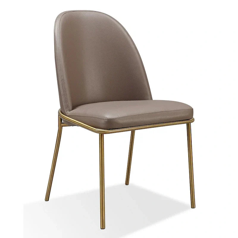 Set of 2 Taupe Faux Leather Dining Chairs with 20-Inch Brass Tubular Frame