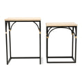 Claudette Set of 2 Rectangle Side Tables with Rattan Accents in Wood and Metal